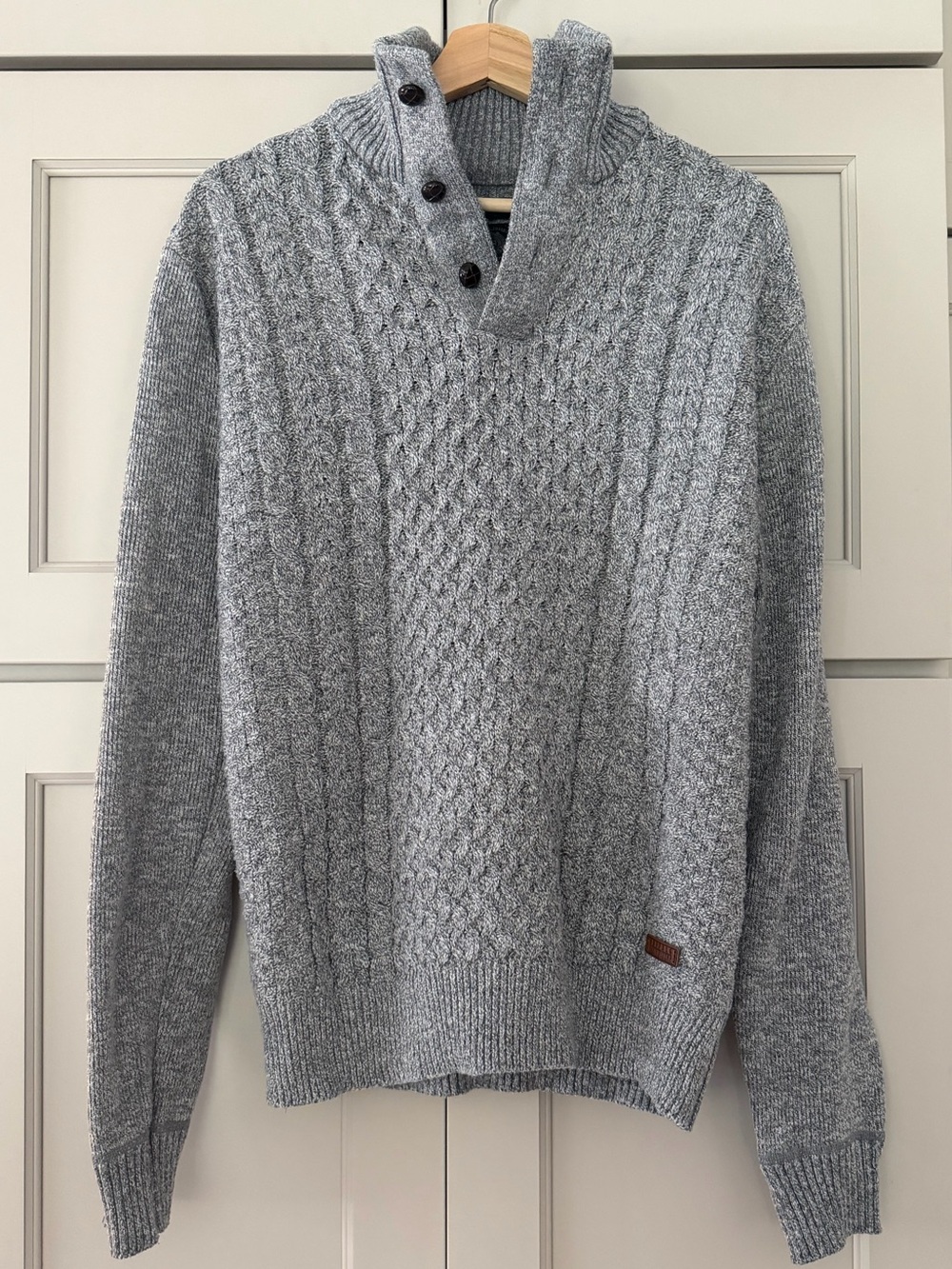 Buffalo David Bitton Men's Light Gray Cable Knit Button-Neck Sweater